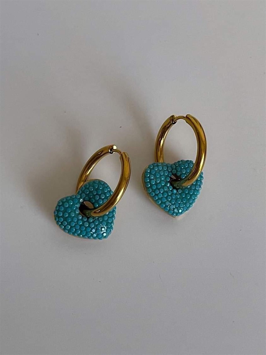 Çelik Mavi Kalp Küpe (2.60 Cm)