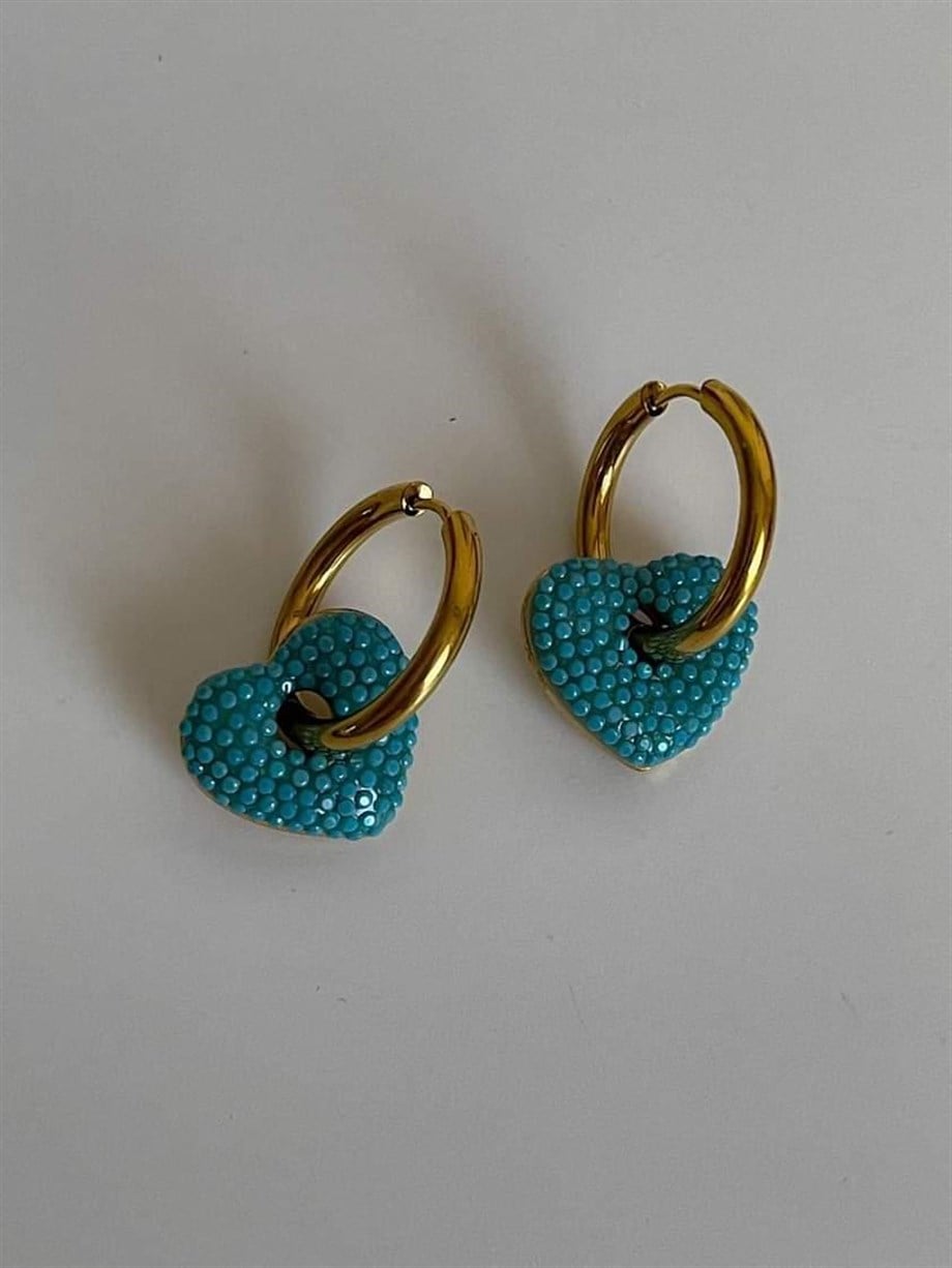Çelik Mavi Kalp Küpe (2.60 Cm)