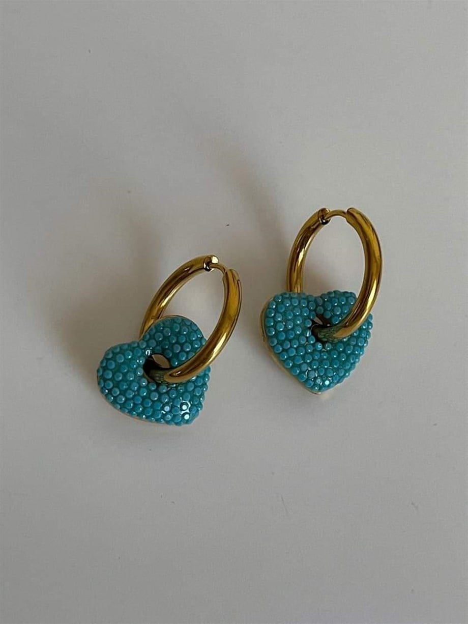 Çelik Mavi Kalp Küpe (2.60 Cm)