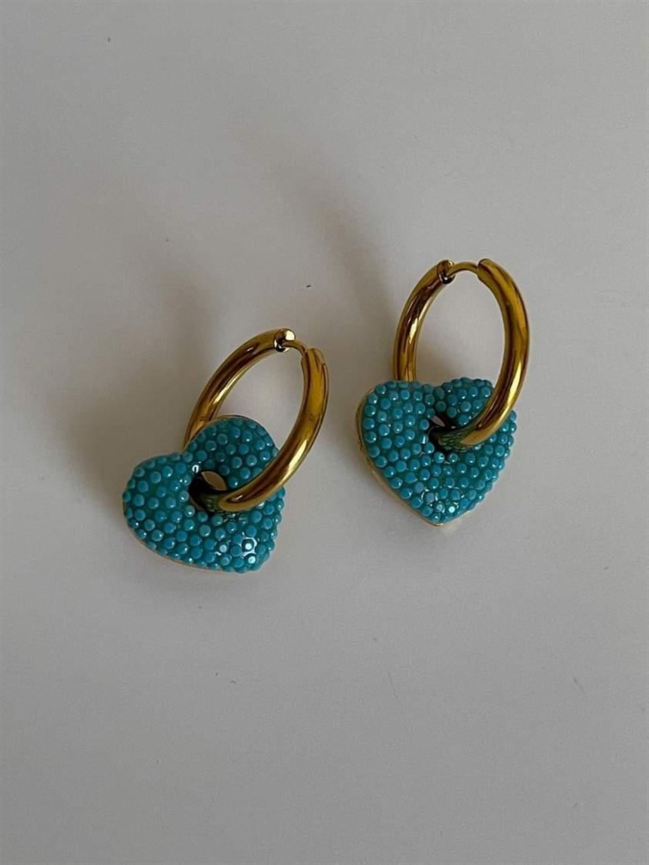 Çelik Mavi Kalp Küpe (2.60 Cm)