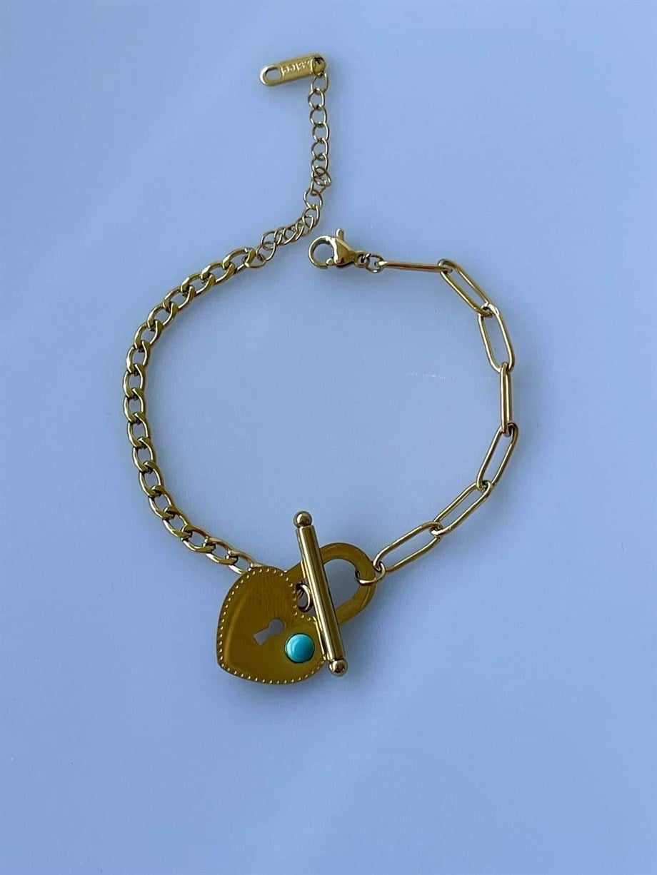 Çelik Mavi Taşlı Bileklik (21 Cm)