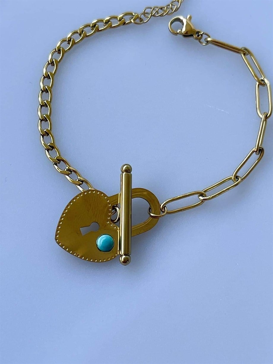 Çelik Mavi Taşlı Bileklik (21 Cm)