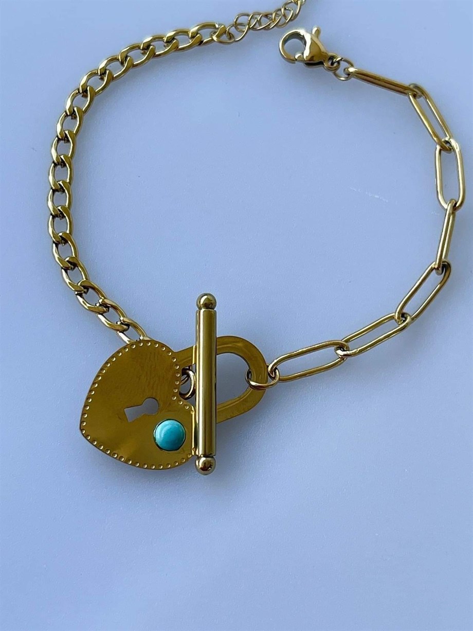 Çelik Mavi Taşlı Bileklik (21 Cm)
