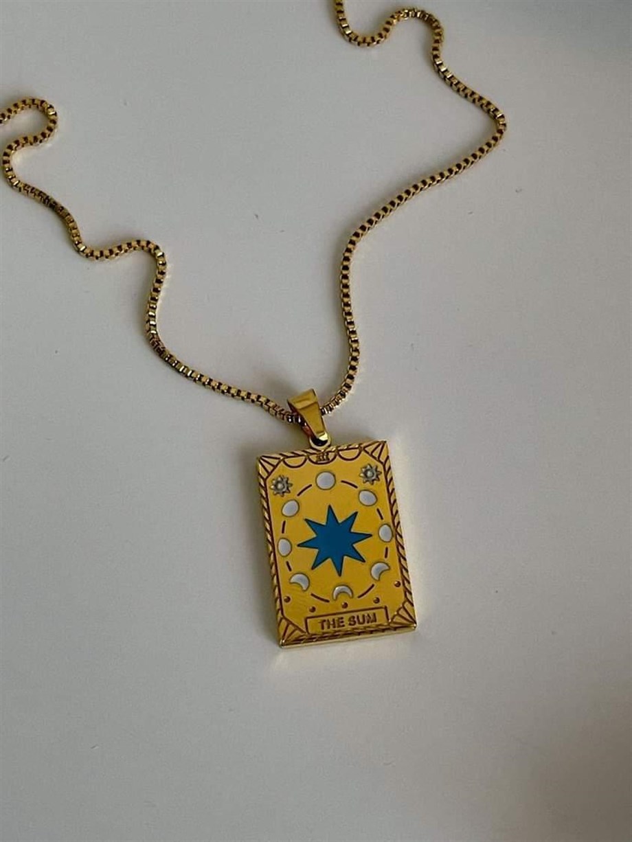Çelik Mavi Yıldızlı Kare Plaka Madalyon Kolye (45 Cm)