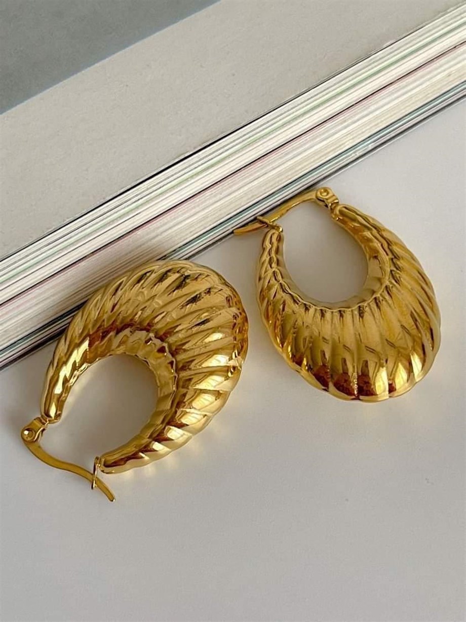 Çelik Mekik Midye Model Küpe (3.5 Cm)