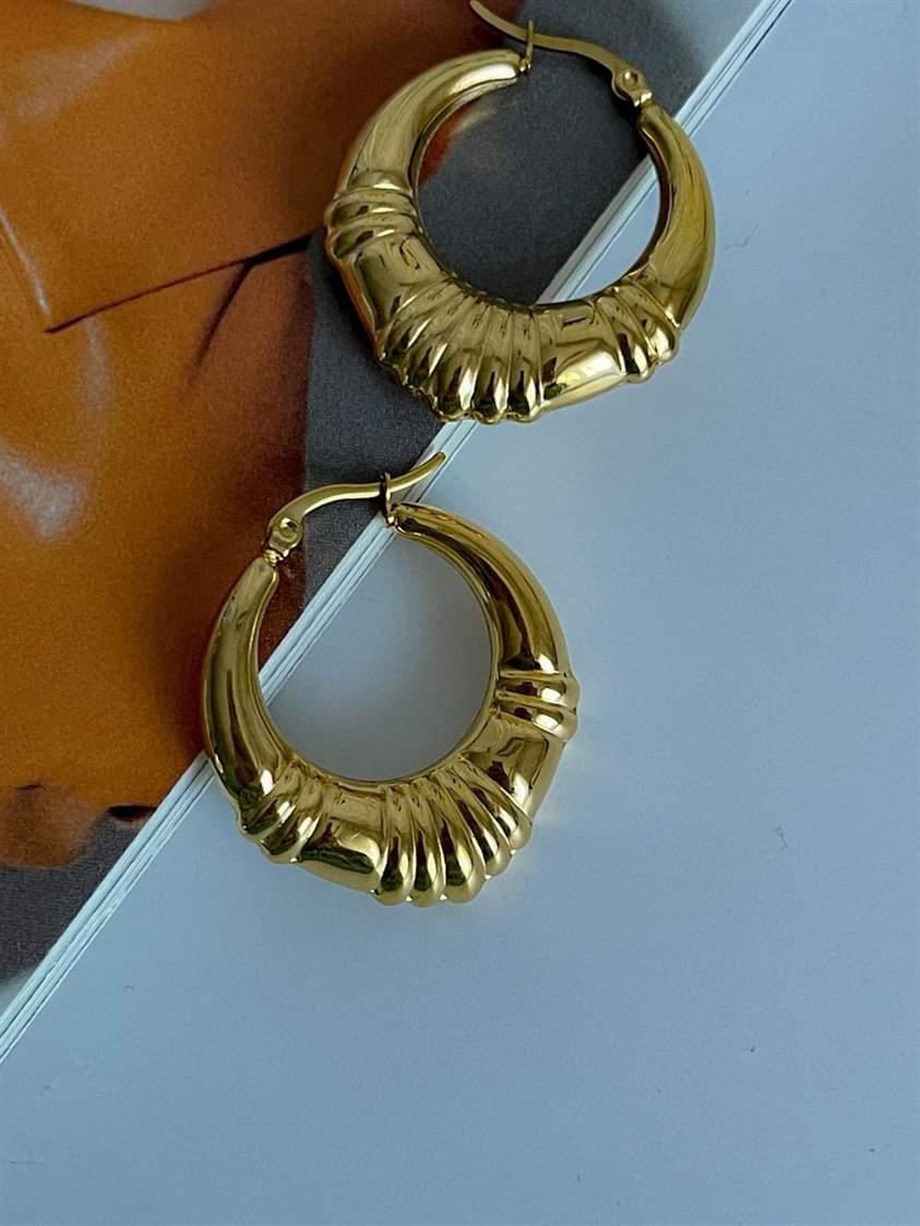 Çelik Midye Halka Küpe (3 Cm)
