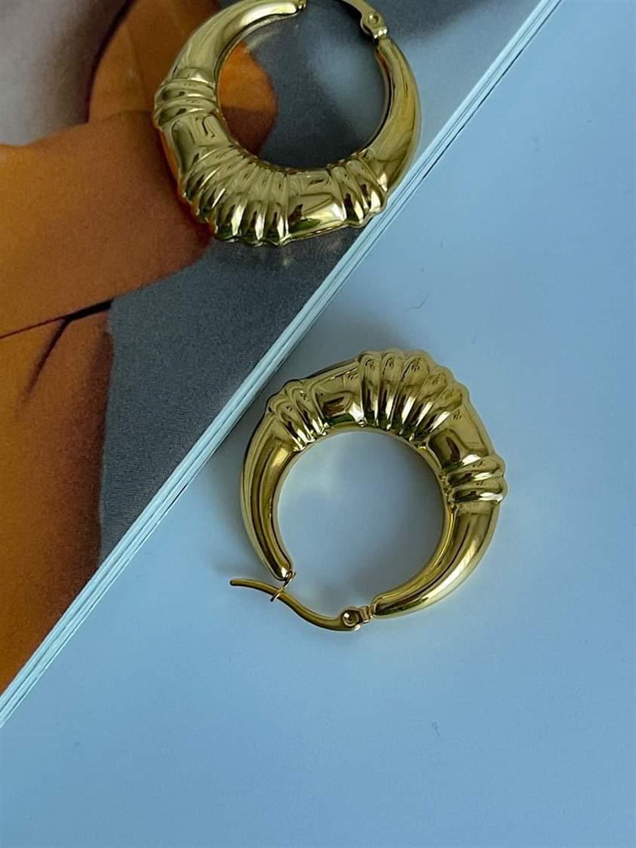 Çelik Midye Halka Küpe (3 Cm)