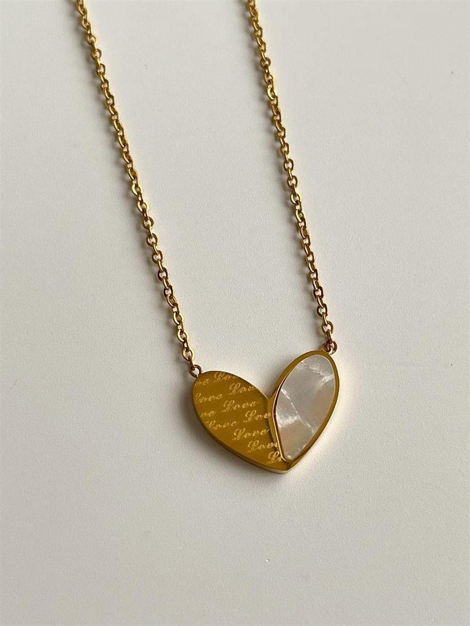 Çelik Minimal Sedefli Love Yazılı Kolye (47 Cm)