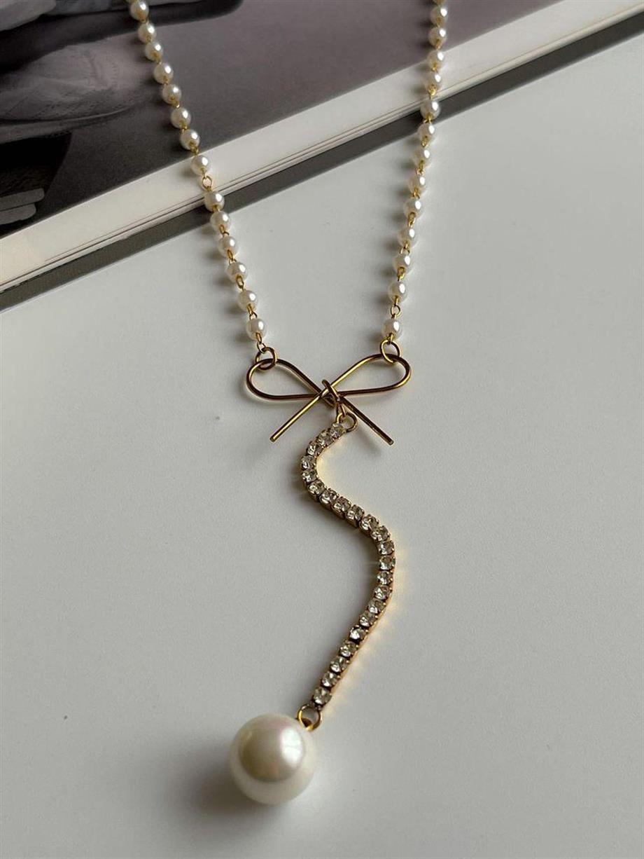 Çelik Minimal Su Yolu Taşlı Kolye (43 Cm)