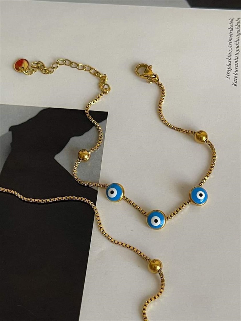 Çelik Nazar Boncuklu Bileklik (23 Cm)