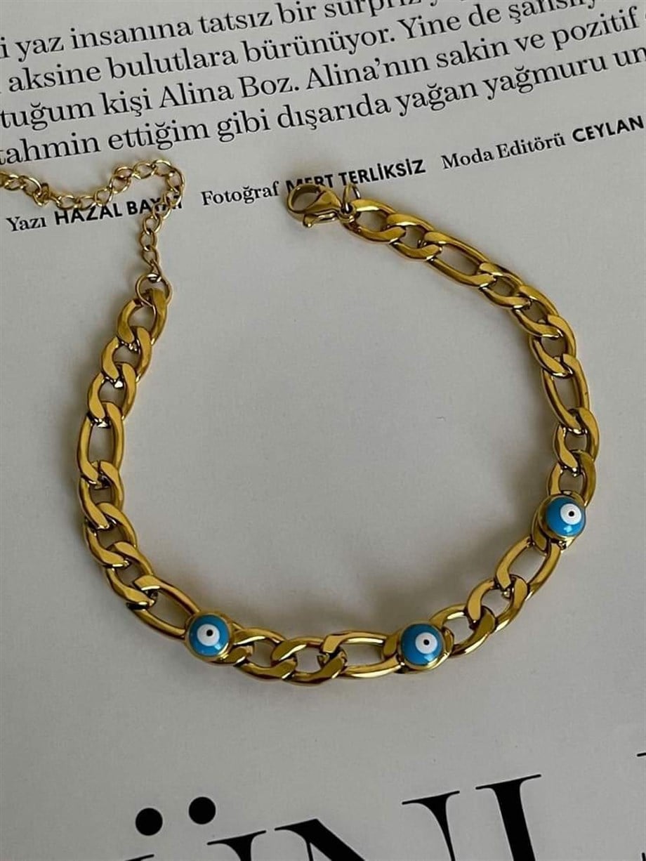 Çelik Nazar Boncuklu Boyfriend Bileklik (23 Cm)