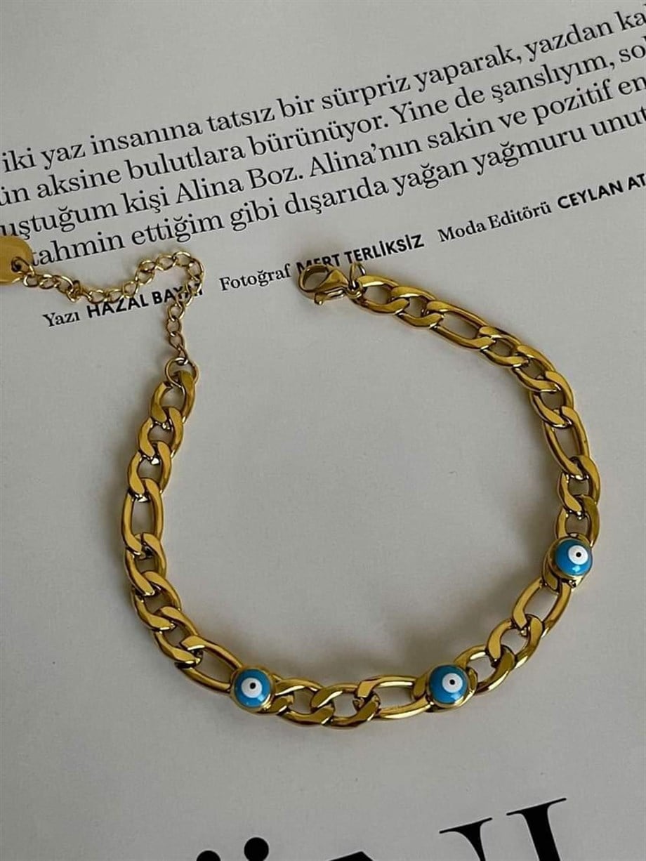Çelik Nazar Boncuklu Boyfriend Bileklik (23 Cm)
