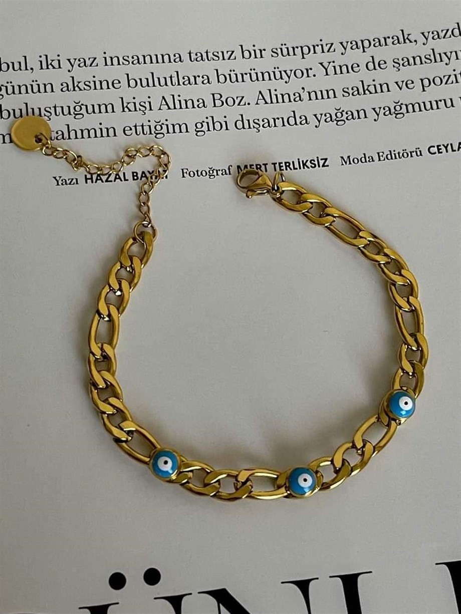 Çelik Nazar Boncuklu Boyfriend Bileklik (23 Cm)