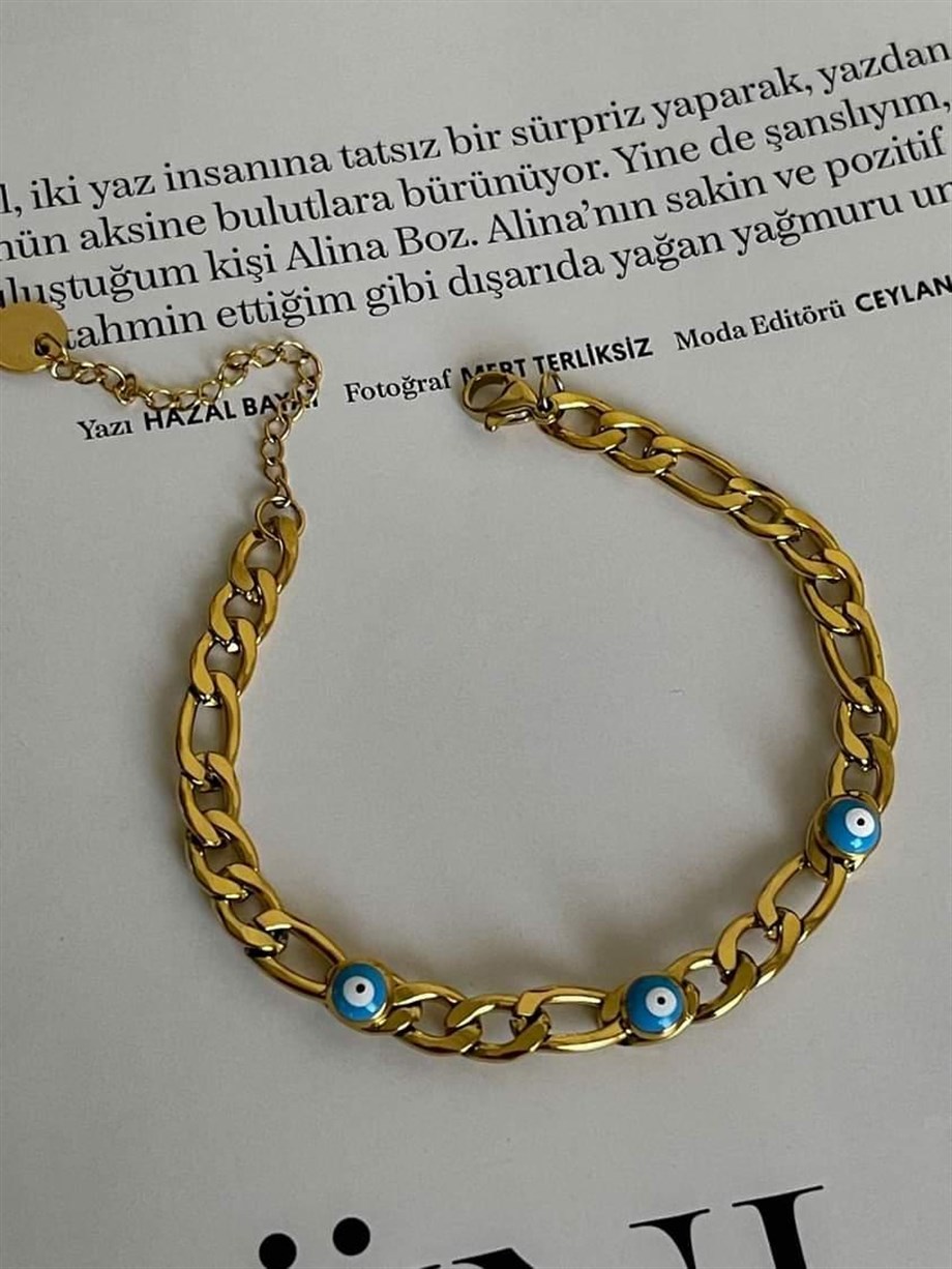 Çelik Nazar Boncuklu Boyfriend Bileklik (23 Cm)