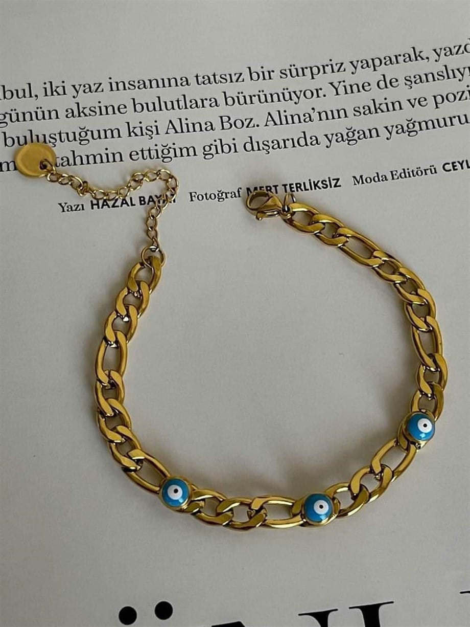 Çelik Nazar Boncuklu Boyfriend Bileklik (23 Cm)