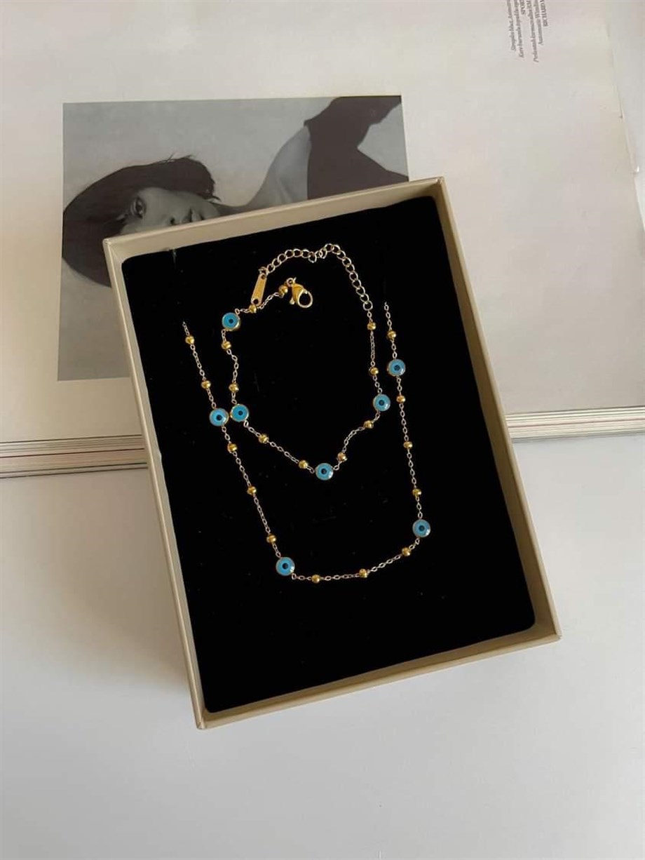 Çelik Nazar Boncuklu Minimal Kolye (46 Cm)