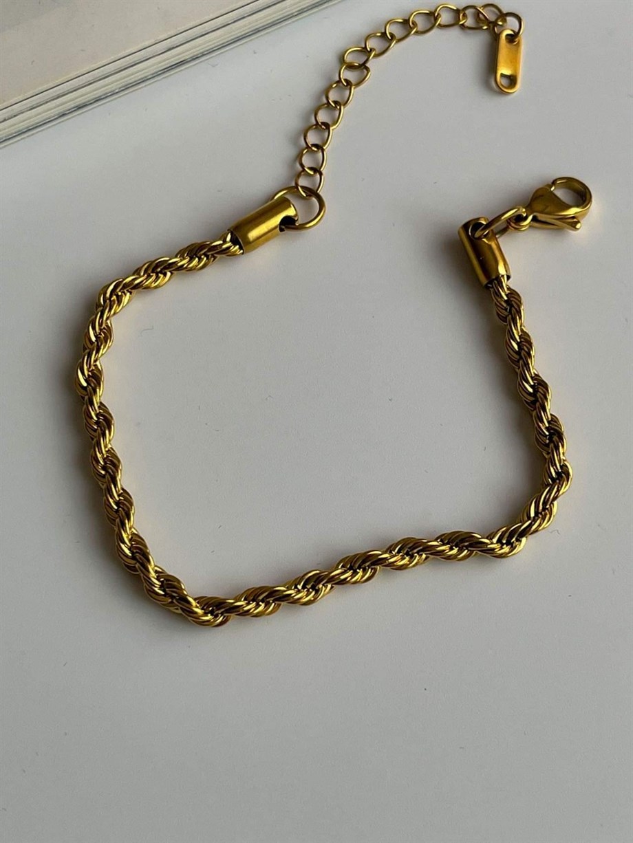 Çelik Orta Kalın Halat Burgu Bileklik (22 Cm)