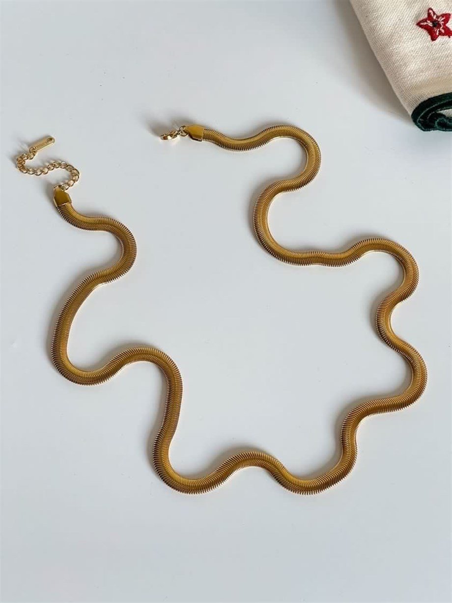 Çelik Orta Kalın Uzun Snake Kolye (67 Cm)