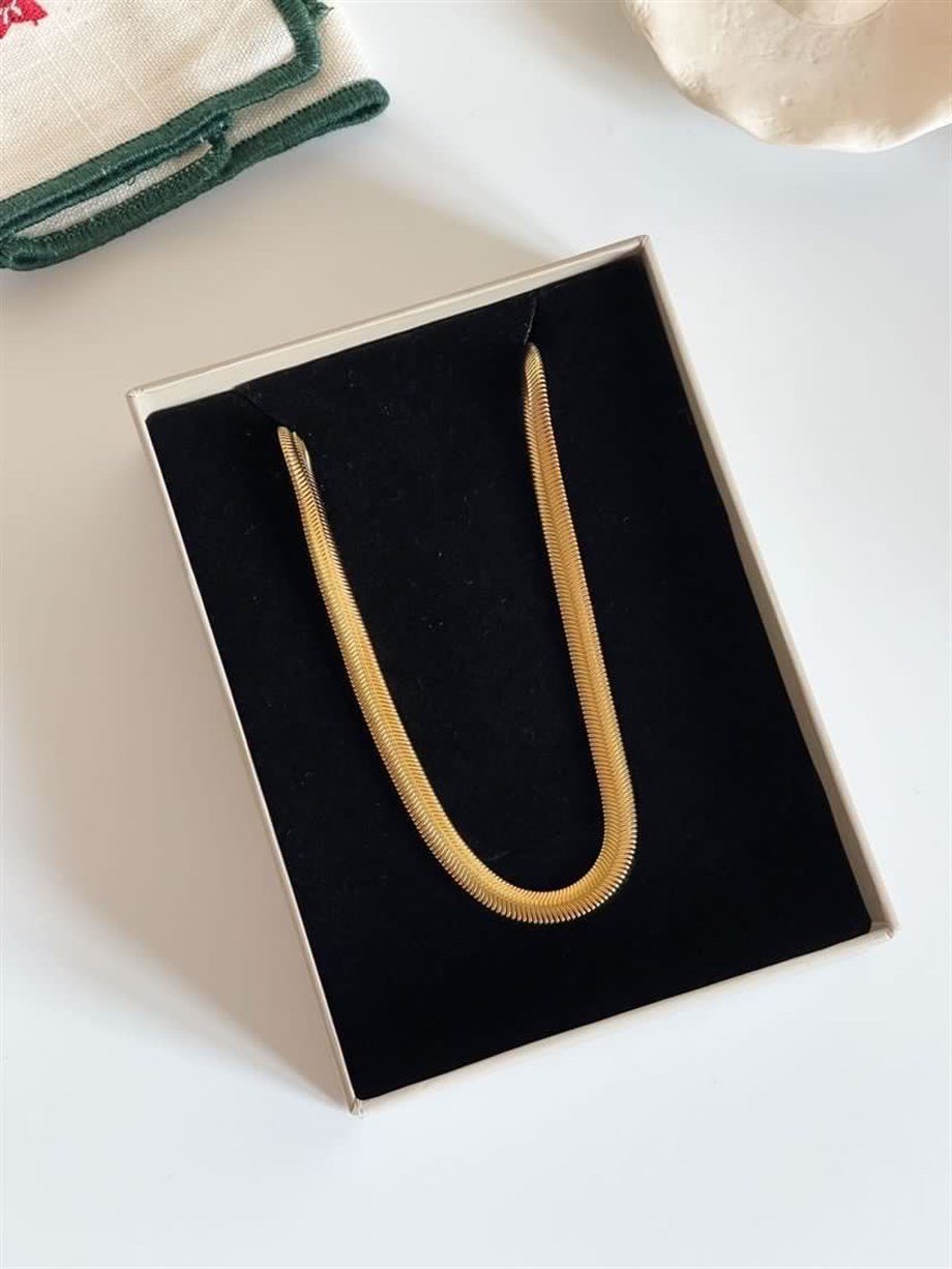 Çelik Orta Kalın Uzun Snake Kolye (67 Cm)