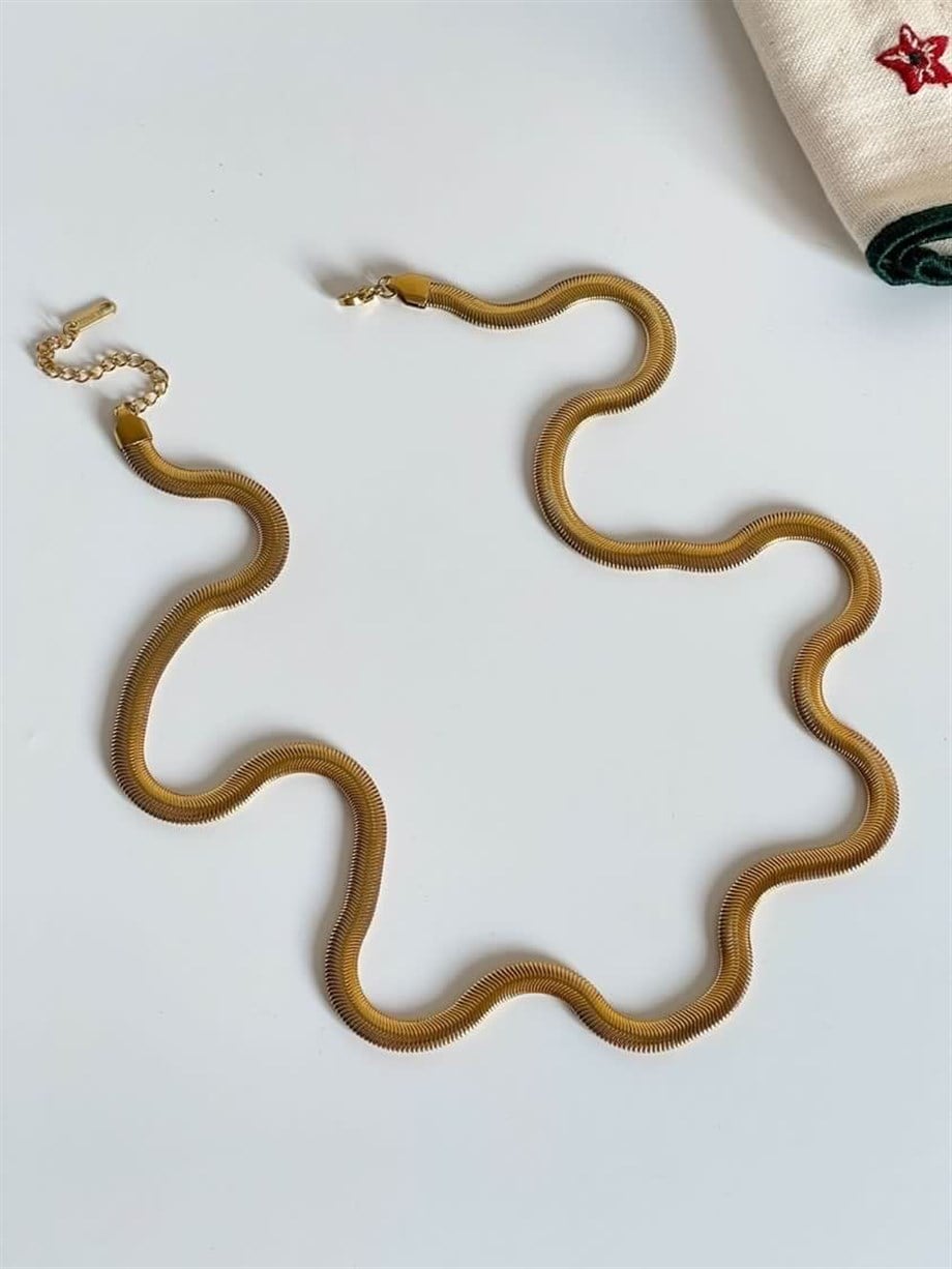Çelik Orta Kalın Uzun Snake Kolye (67 Cm)
