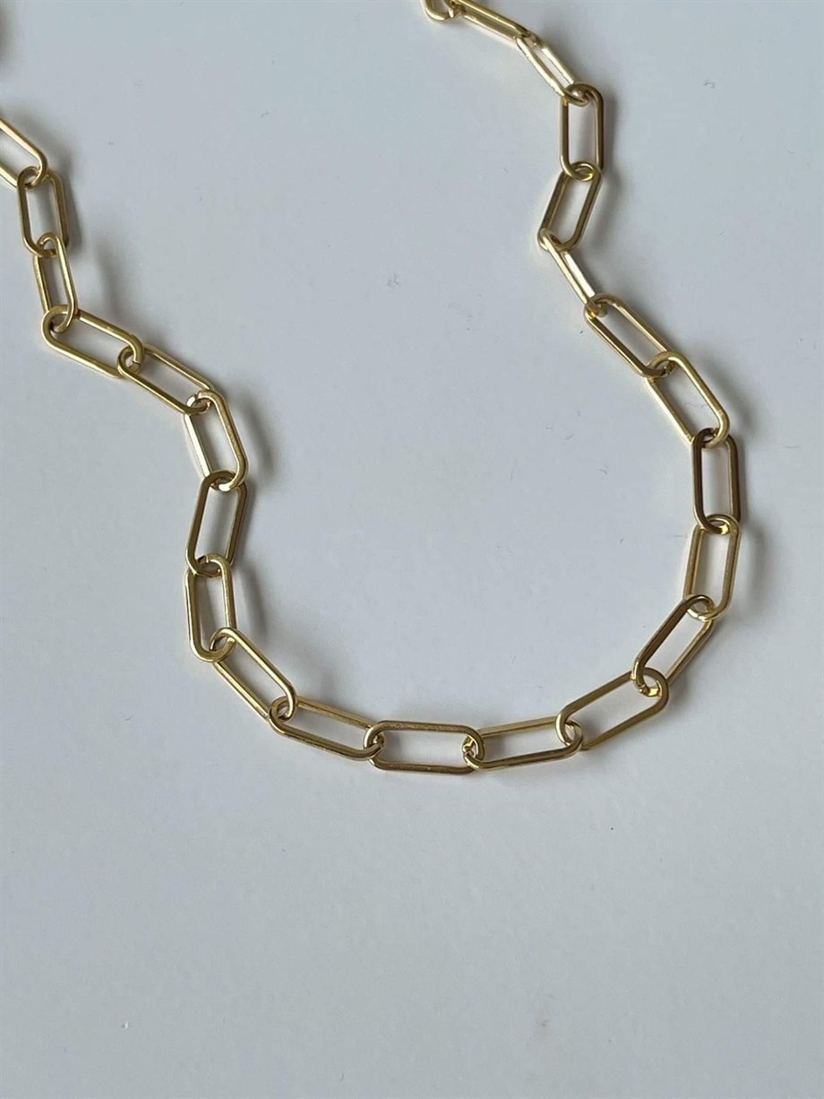 Çelik Oval Zincir Halkalı Kolye (44 Cm)