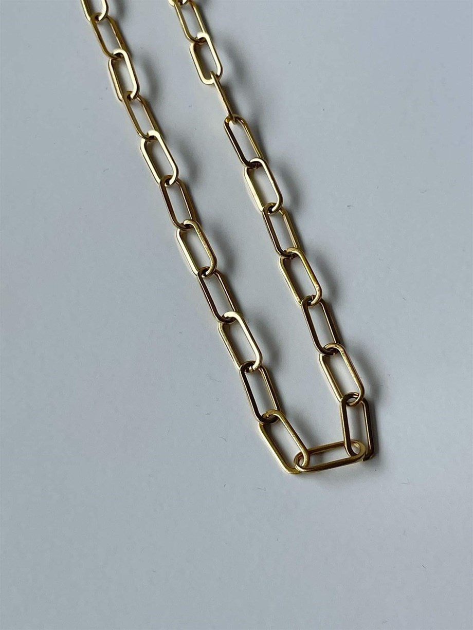 Çelik Oval Zincir Halkalı Kolye (44 Cm)