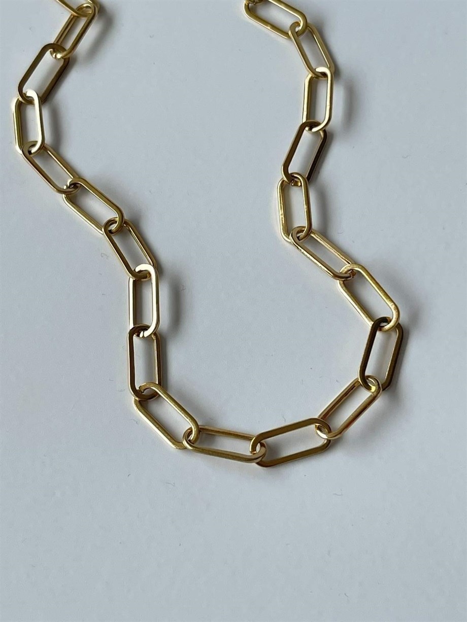 Çelik Oval Zincir Halkalı Kolye (44 Cm)