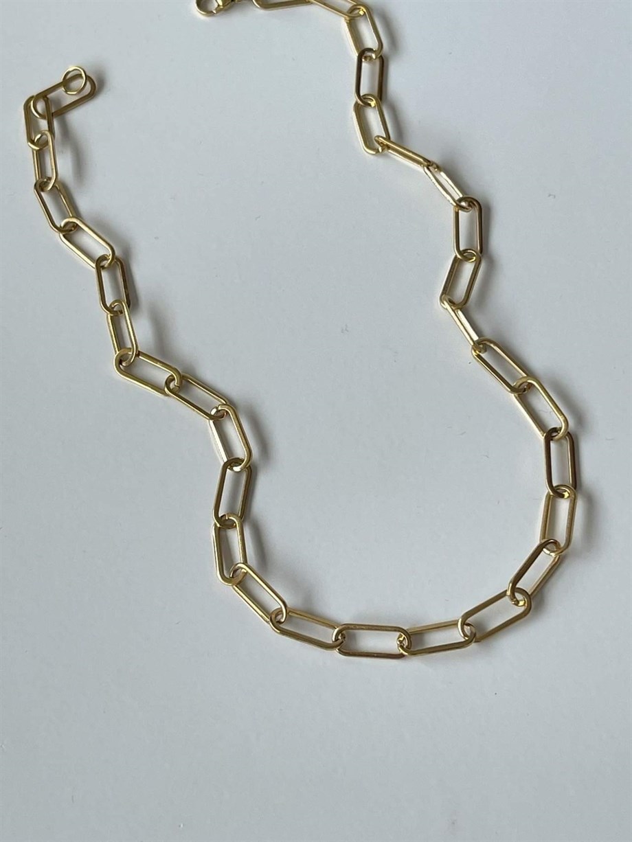 Çelik Oval Zincir Halkalı Kolye (44 Cm)