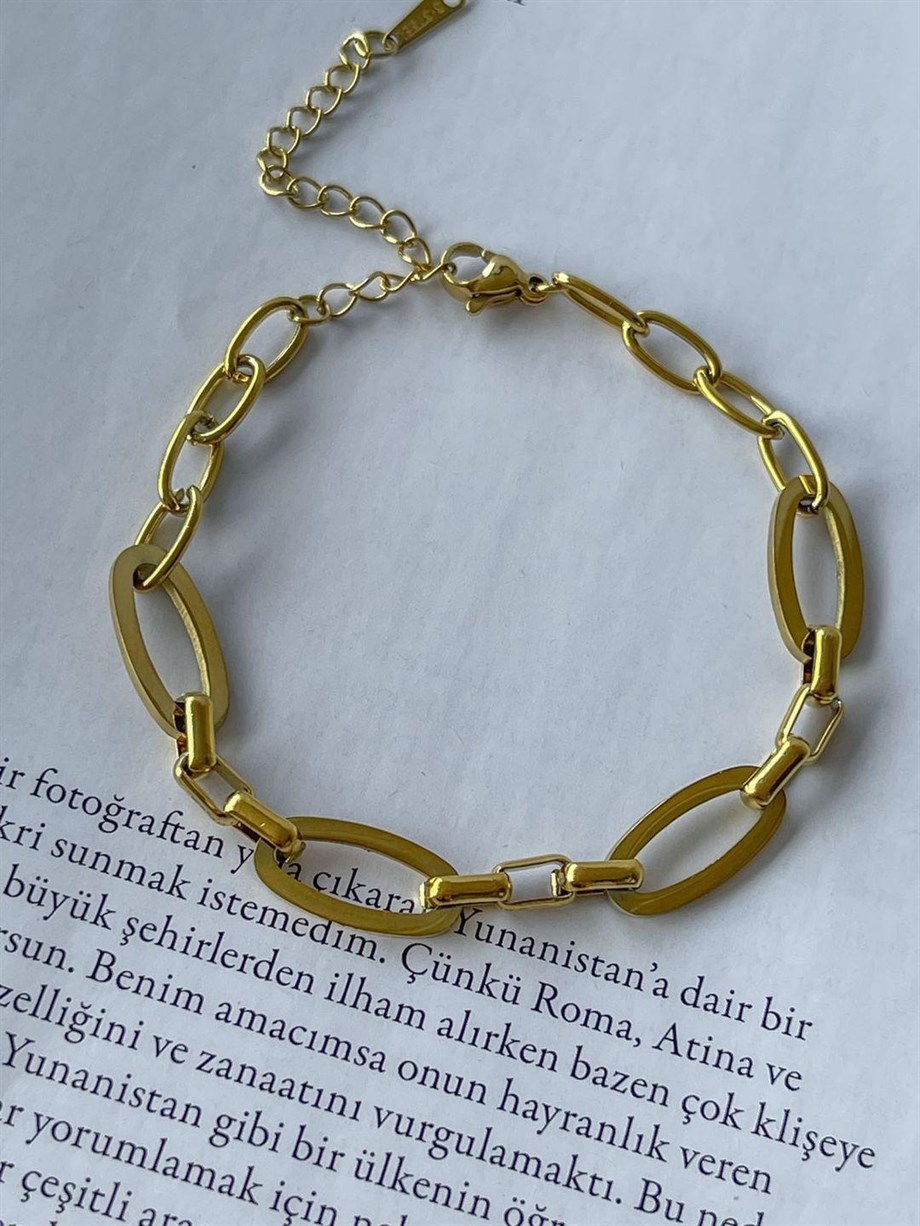 Çelik Oval Zincirli Bileklik (23 Cm)