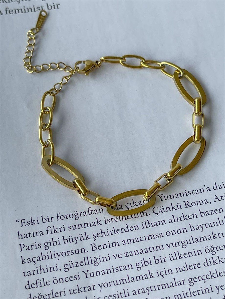 Çelik Oval Zincirli Bileklik (23 Cm)