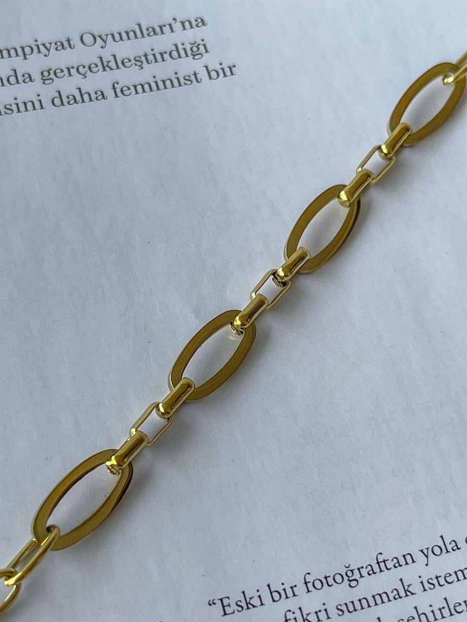 Çelik Oval Zincirli Bileklik (23 Cm)