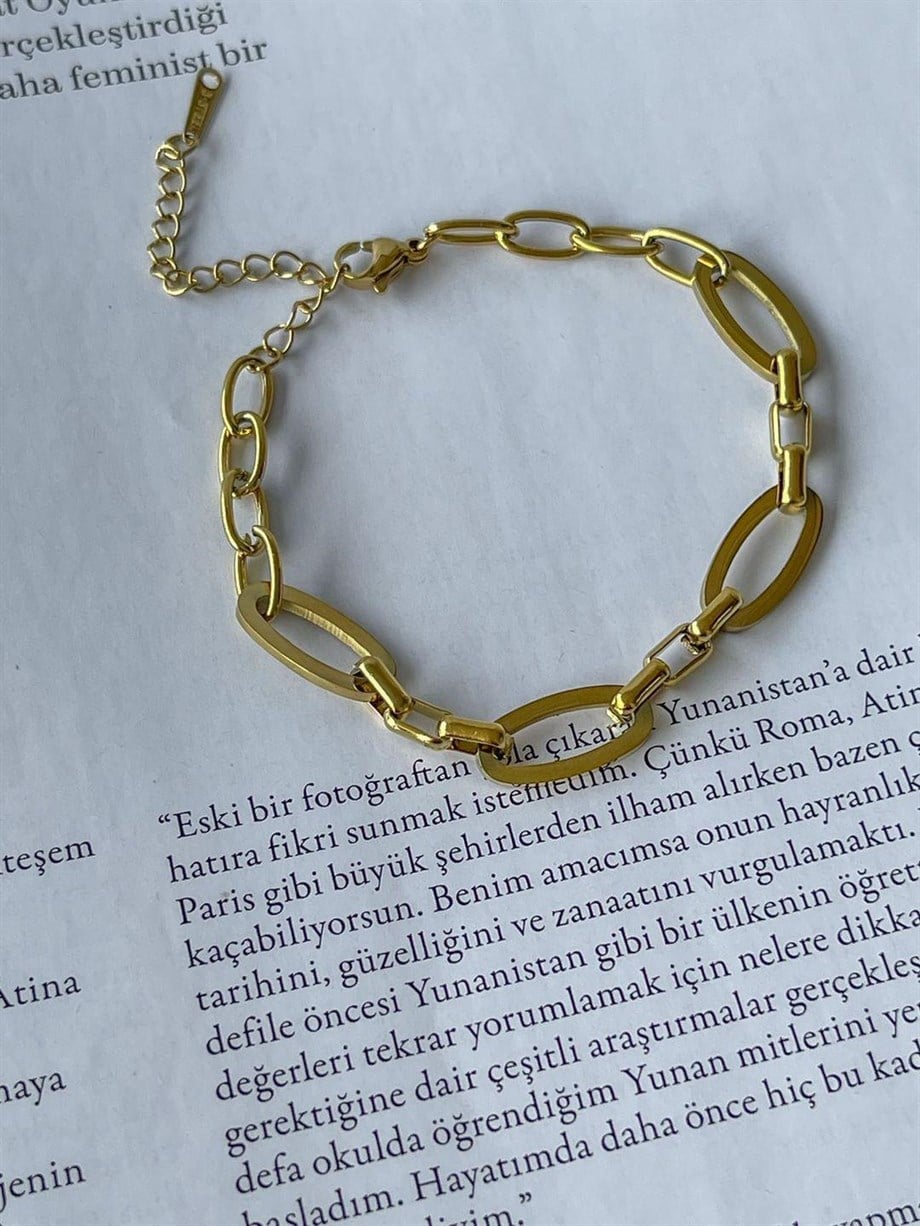Çelik Oval Zincirli Bileklik (23 Cm)