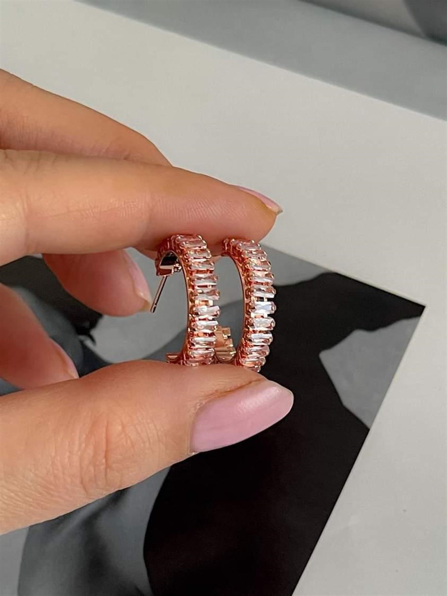 Çelik Pembe Baget Taşlı Halka Küpe (2.20 Cm)