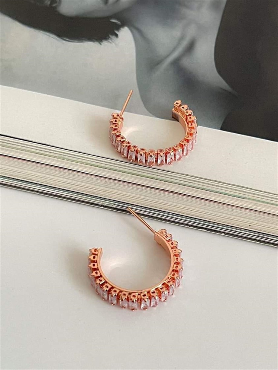 Çelik Pembe Baget Taşlı Halka Küpe (2.20 Cm)