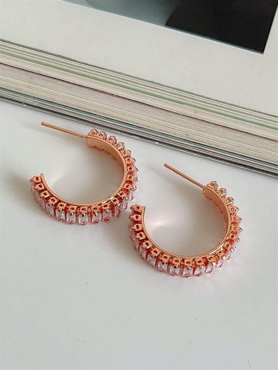 Çelik Pembe Baget Taşlı Halka Küpe (2.20 Cm)