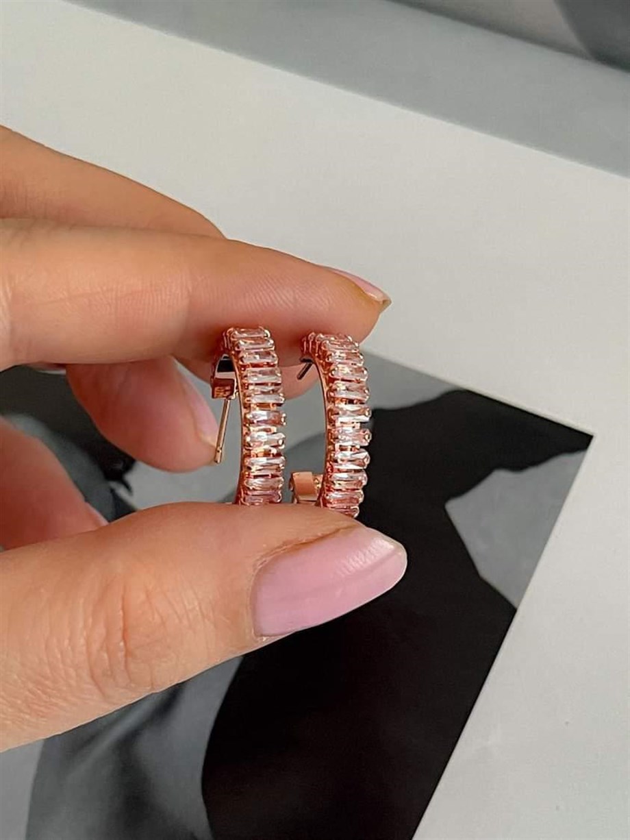 Çelik Pembe Baget Taşlı Halka Küpe (2.20 Cm)
