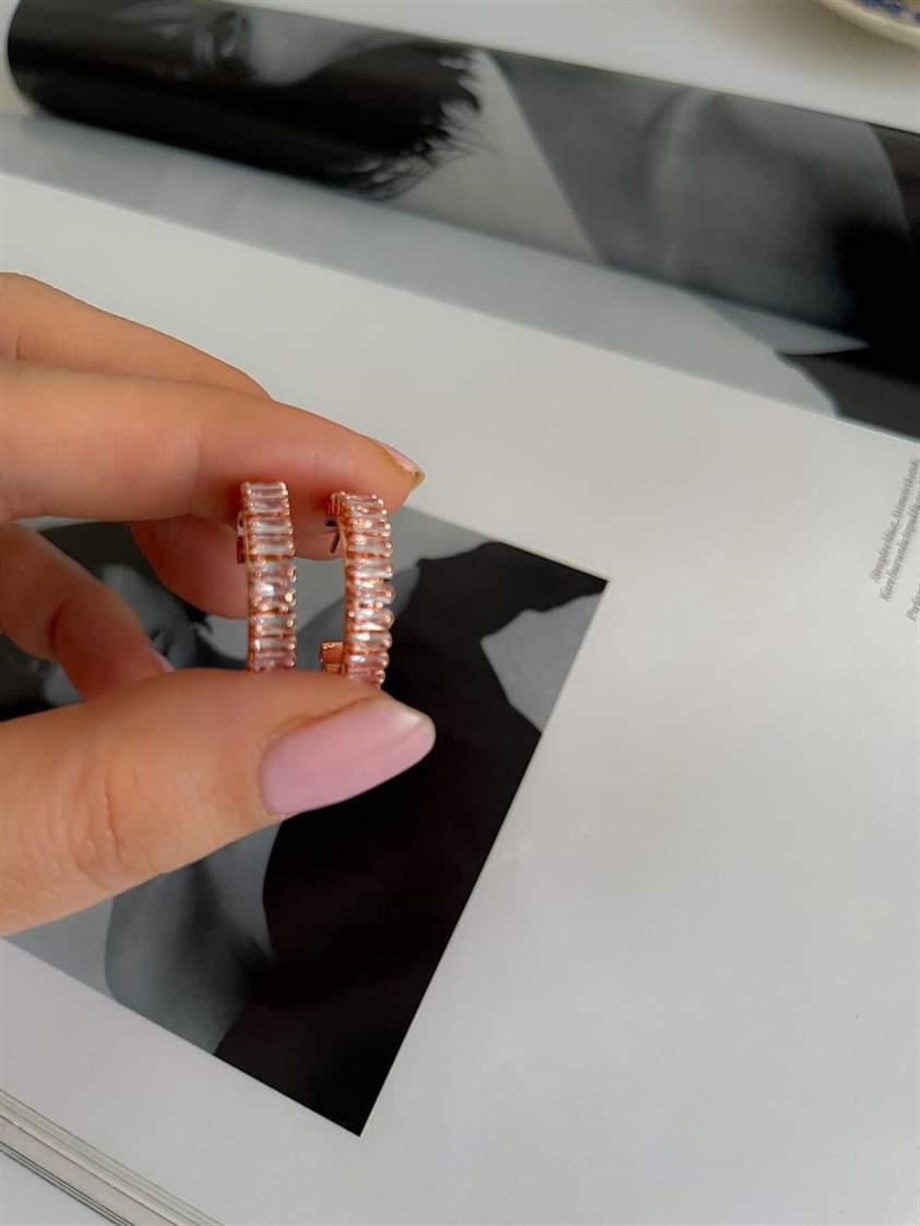 Çelik Pembe Baget Taşlı Halka Küpe (2.20 Cm)