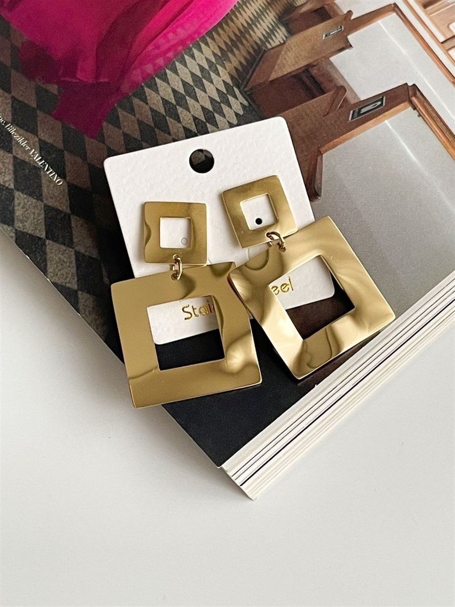 Çelik Plaka Kare Küpe (4.5 Cm)