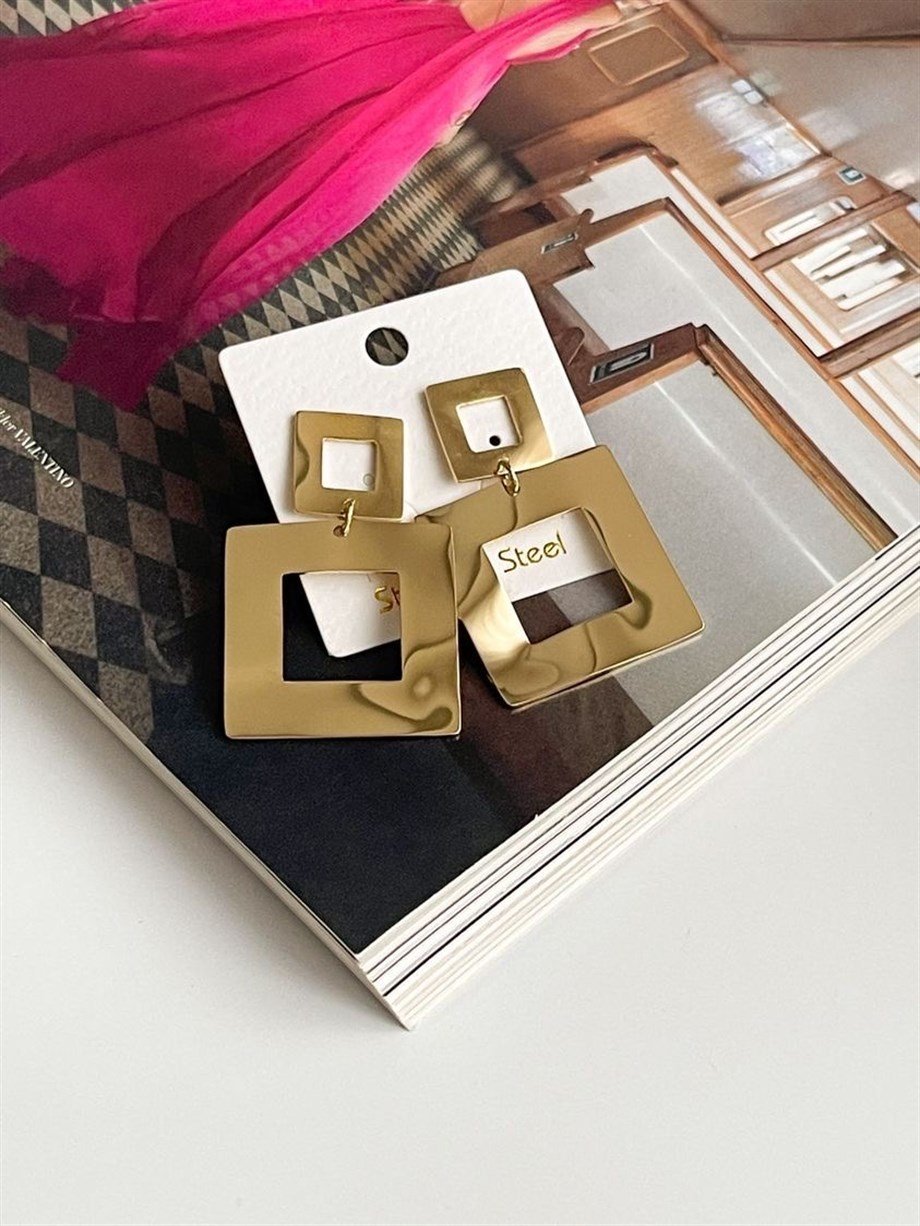 Çelik Plaka Kare Küpe (4.5 Cm)