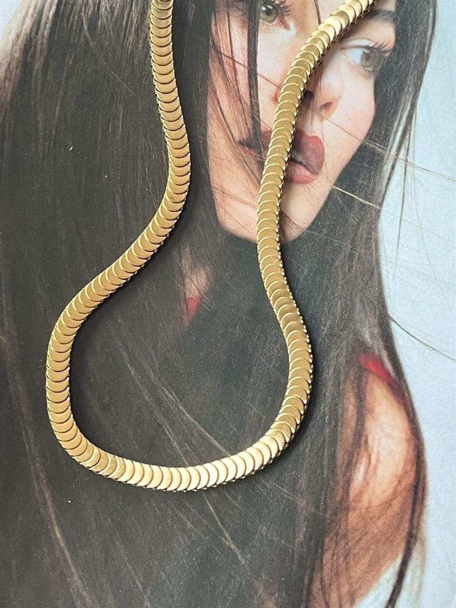 Çelik Pul Tasarım Kolye (46 Cm)