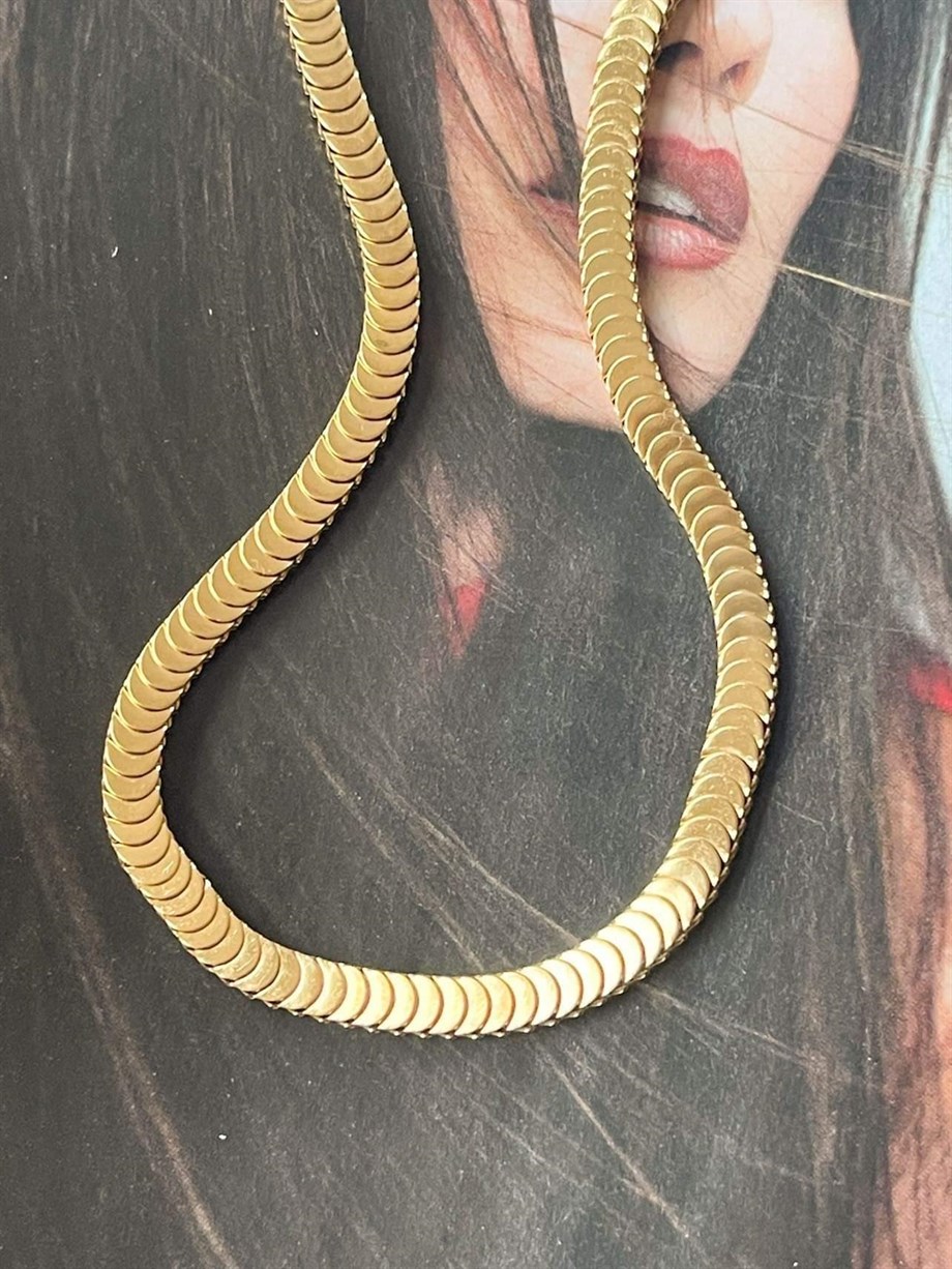 Çelik Pul Tasarım Kolye (46 Cm)