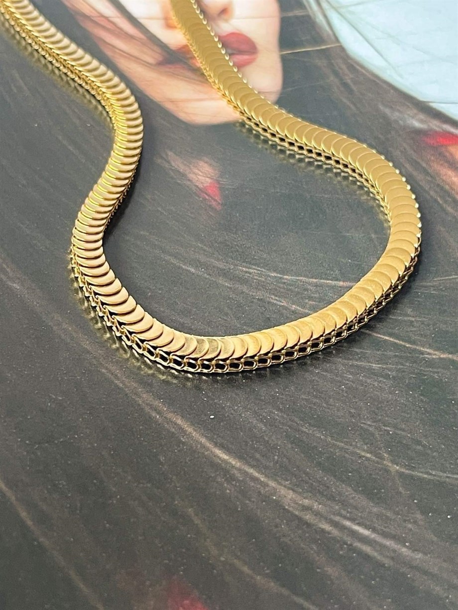 Çelik Pul Tasarım Kolye (46 Cm)