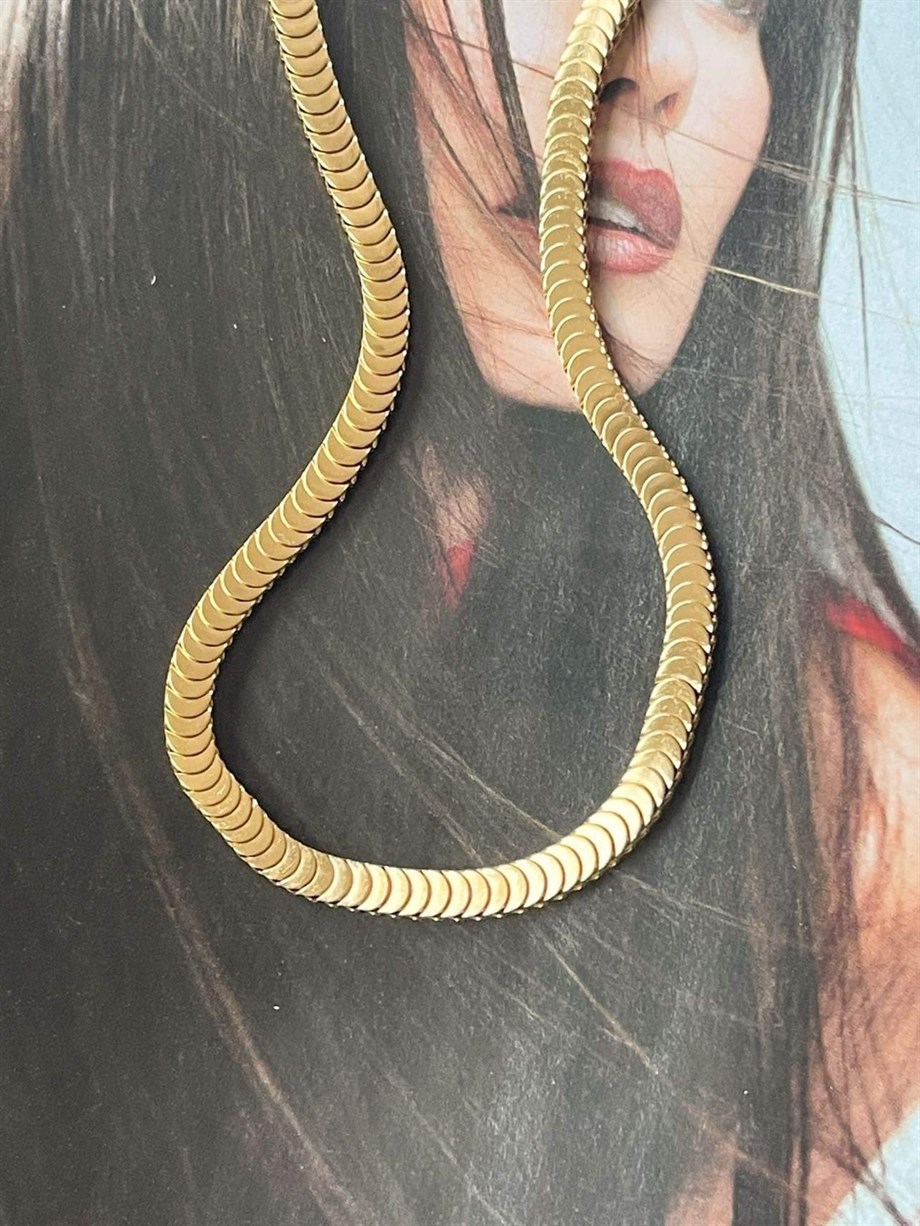 Çelik Pul Tasarım Kolye (46 Cm)