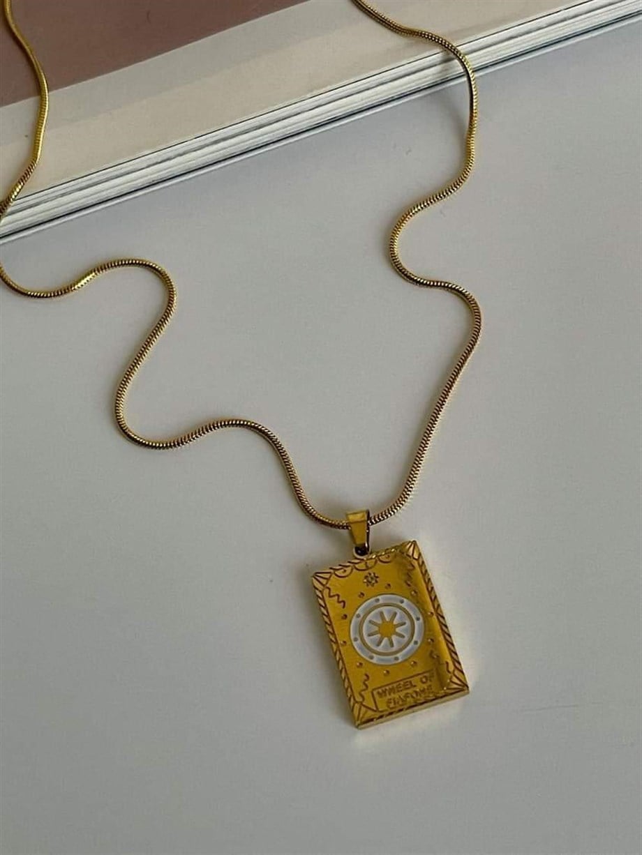 Çelik Pusula Figürlü Kare Plaka Madalyon Kolye (45 Cm)