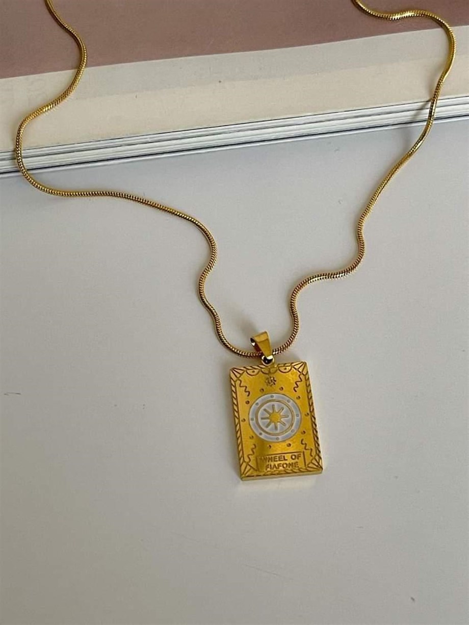 Çelik Pusula Figürlü Kare Plaka Madalyon Kolye (45 Cm)
