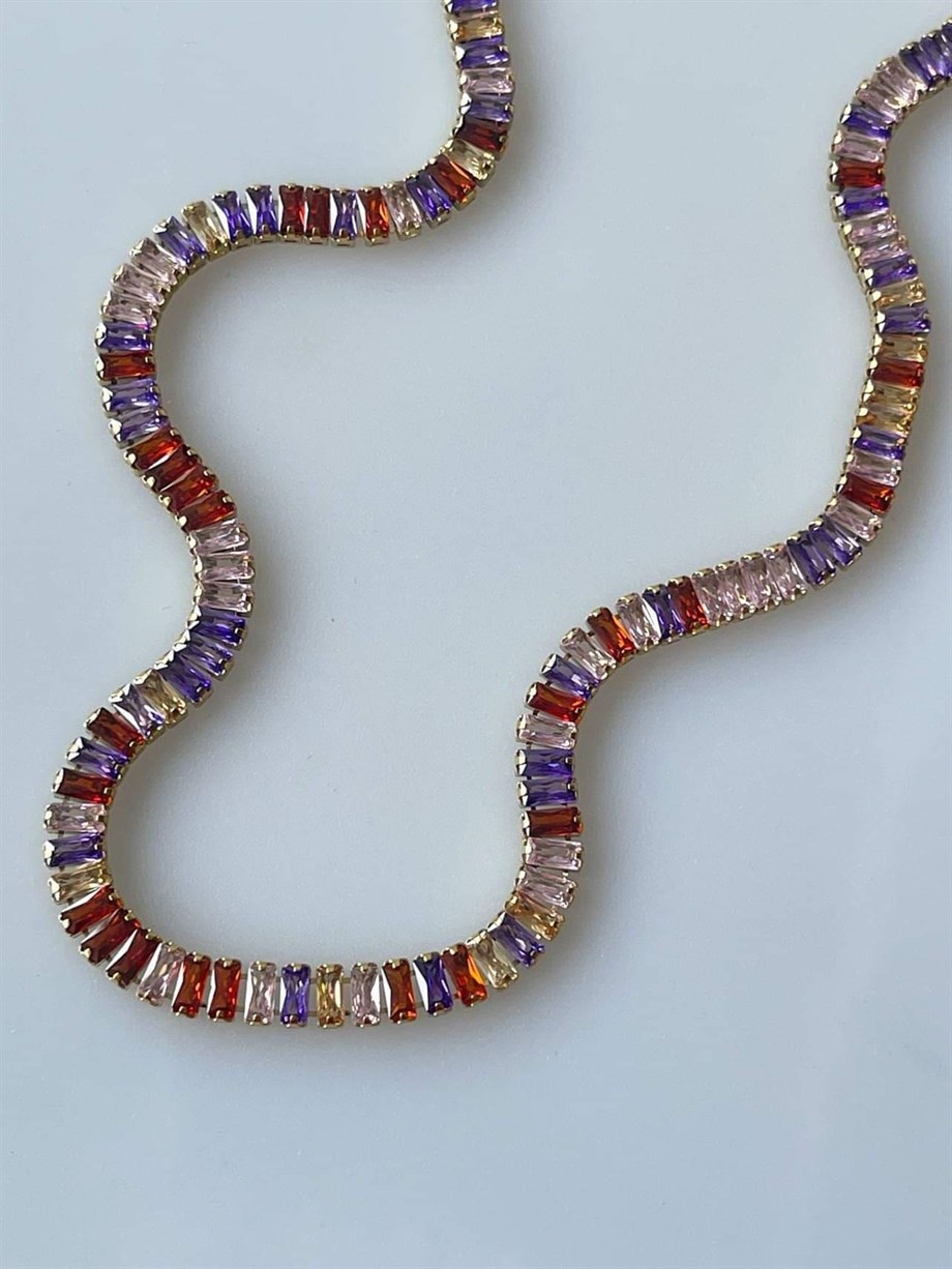 Çelik Renkli Baget Taşlı Kolye (47 Cm)