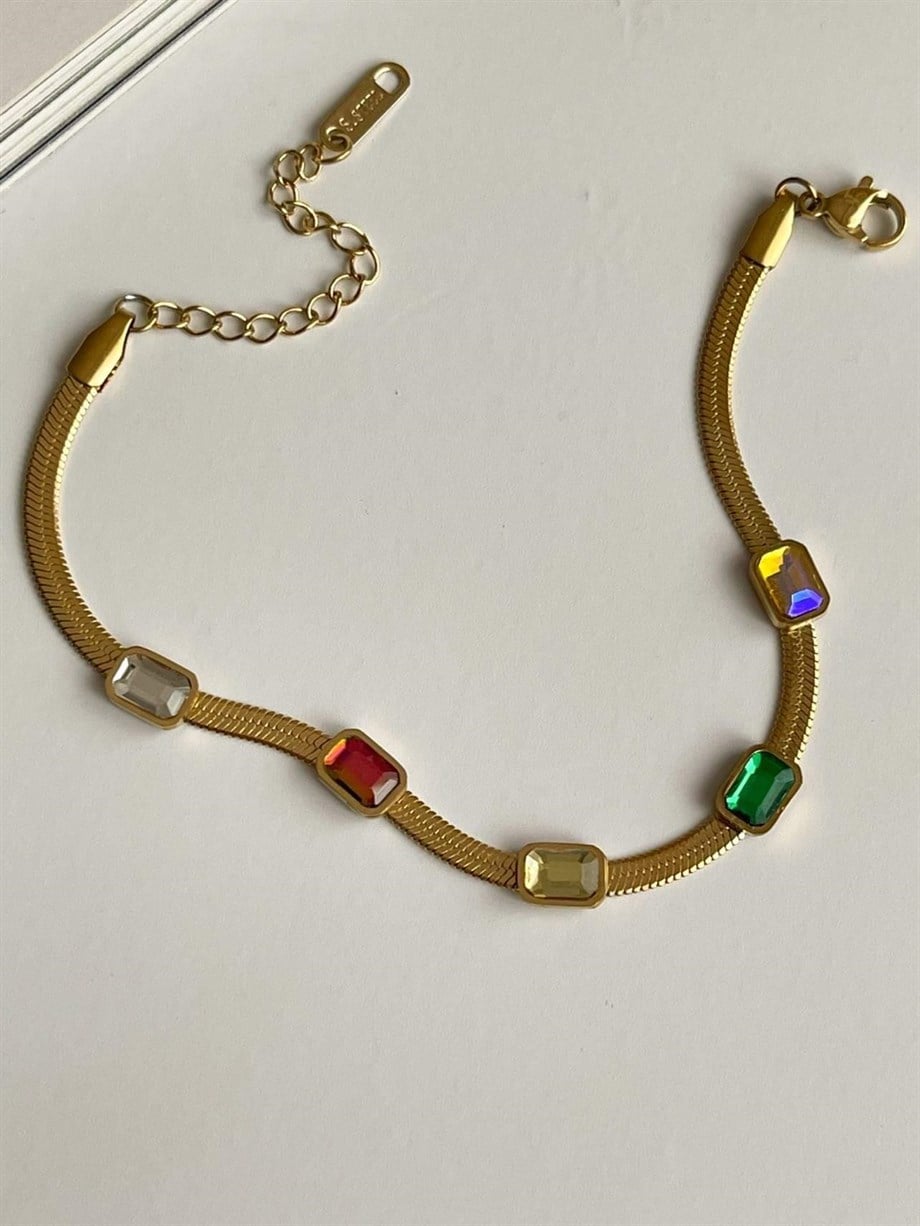 Çelik Renkli Taşlı Bileklik (21 Cm)