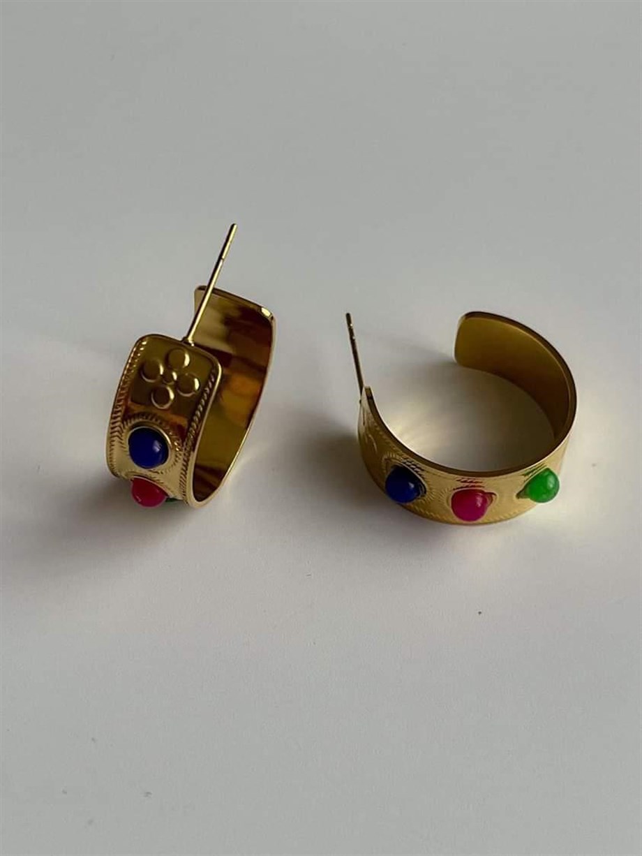 Çelik Renkli Taşlı Halka Küpe (2 Cm)