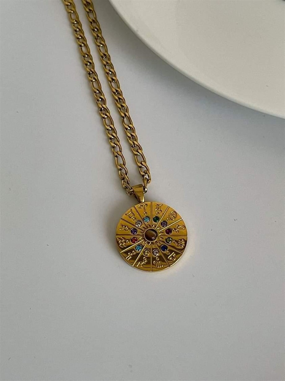 Çelik Renkli Taşlı Uzun Şans Kolye (59 Cm)