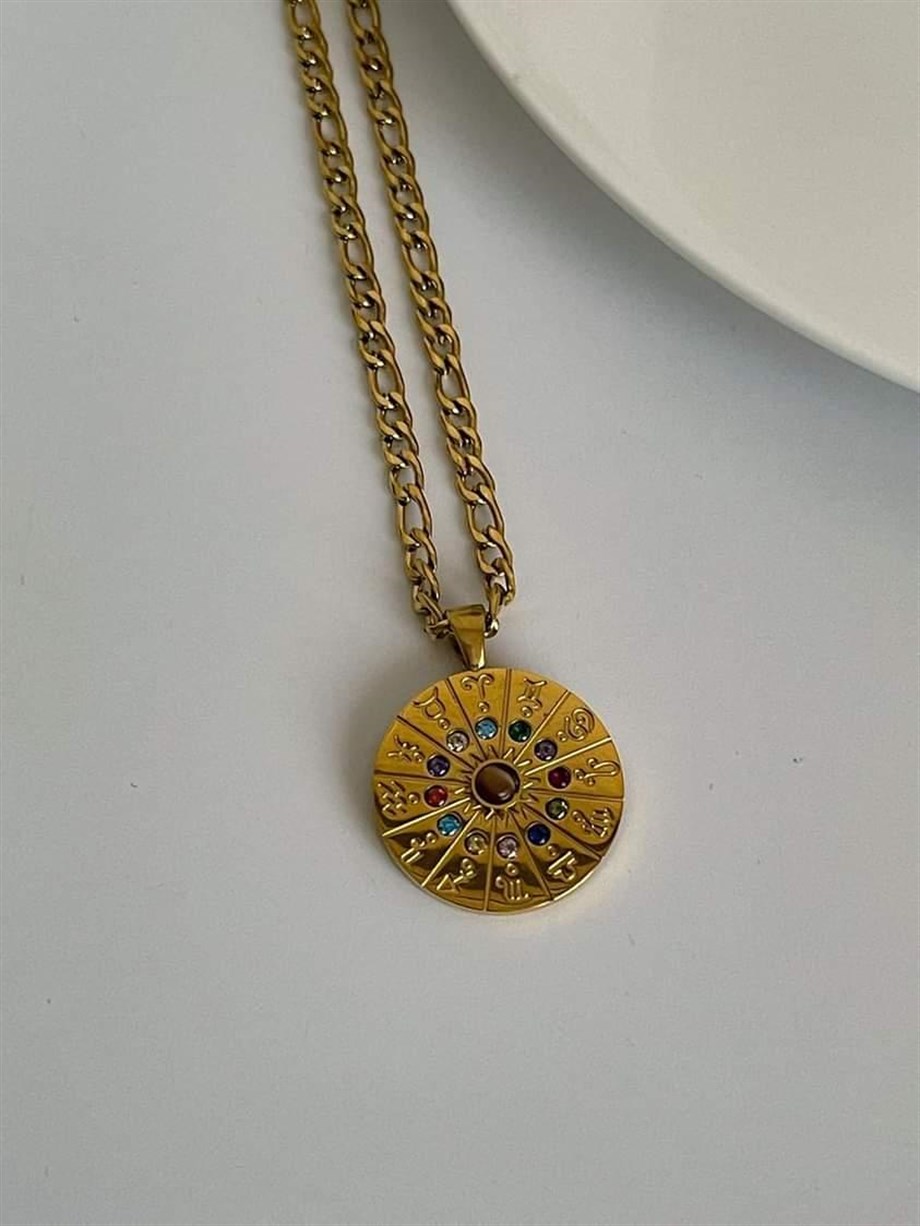 Çelik Renkli Taşlı Uzun Şans Kolye (59 Cm)